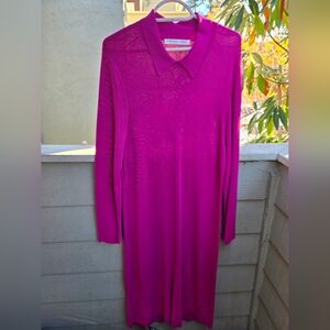 Trina Turk Bookish Magenta Color Collared Knit Midi Dress 2XL